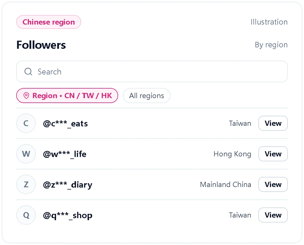 Illustration of a follower list from the Chinese region