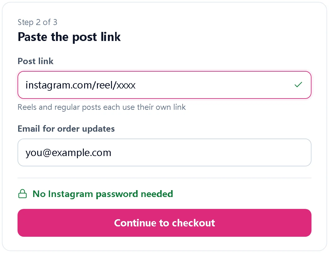 Illustration of an order form that asks only for a post link and email