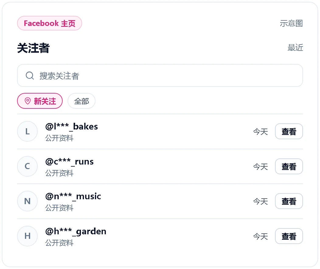Facebook 主页关注者列表示意图