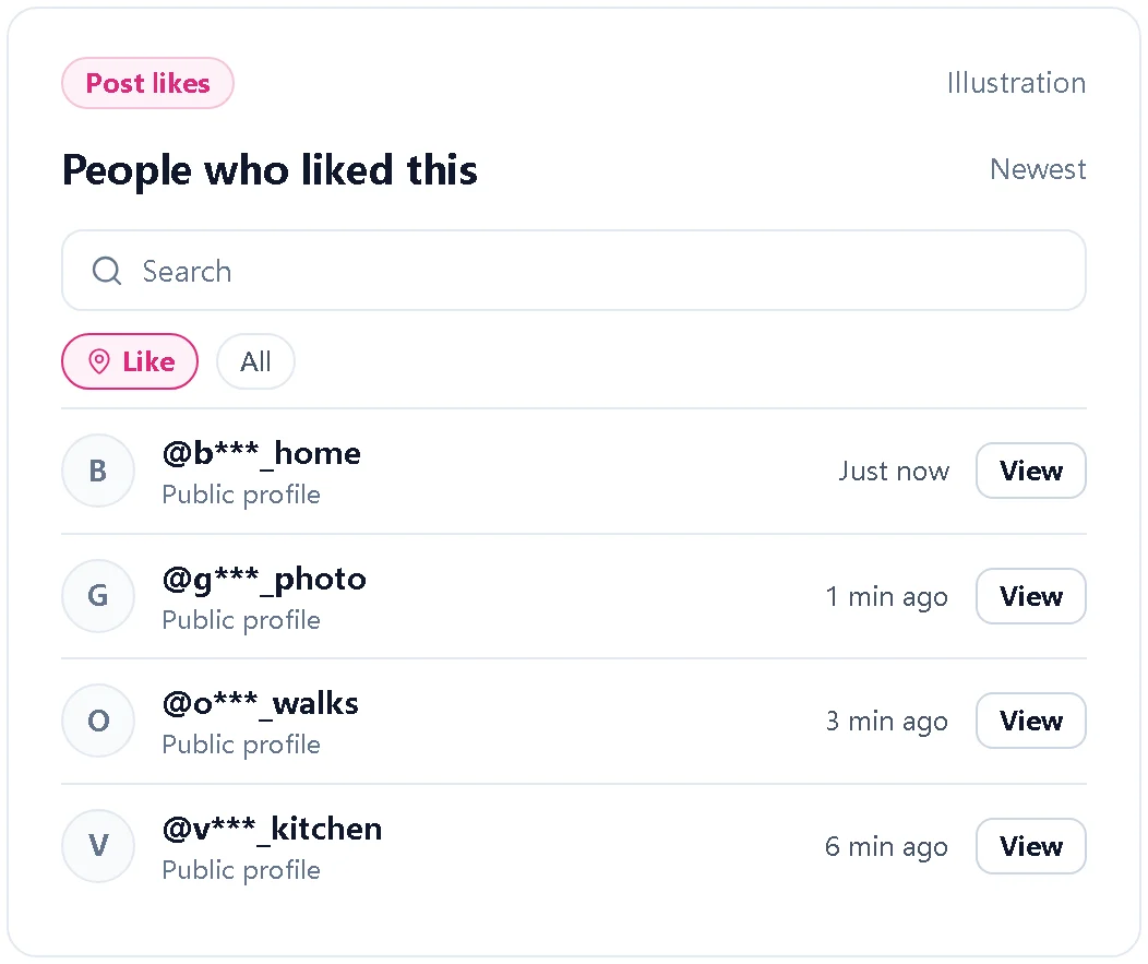 Illustration of the list of people who liked a post