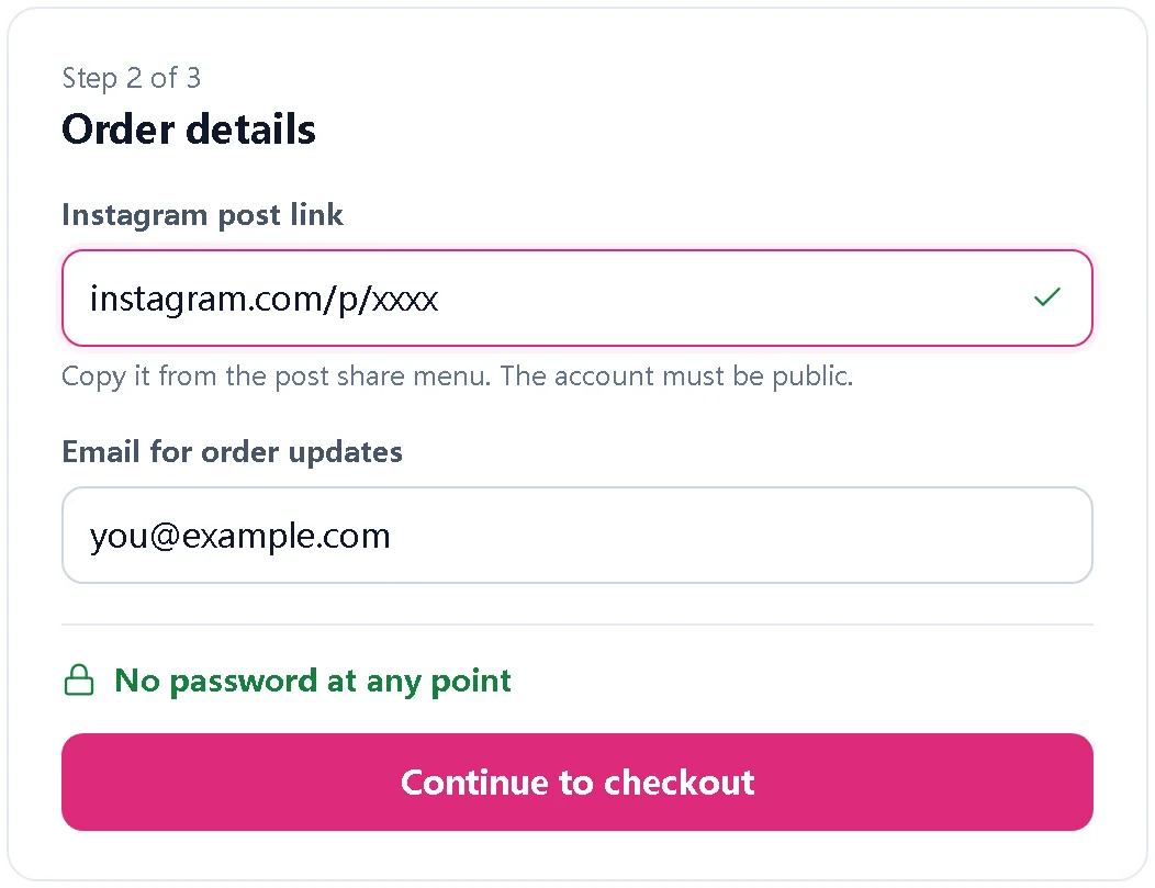 Illustration of an order form that asks only for a post link and email