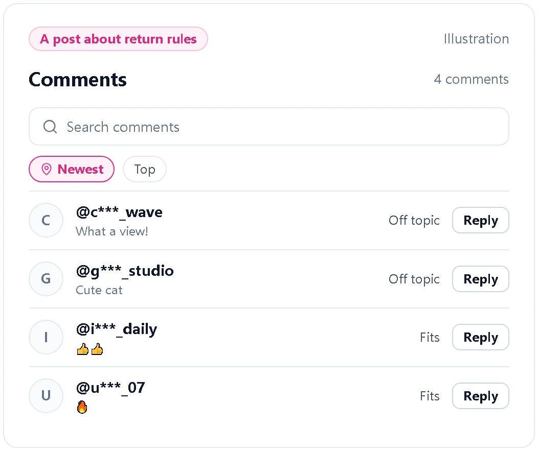 Illustration of generic written comments that do not fit the post