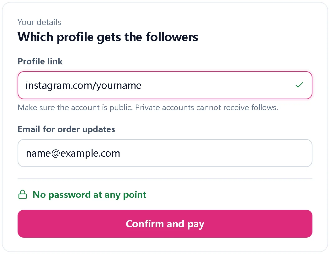 Illustration of an order form asking for a profile link and an email