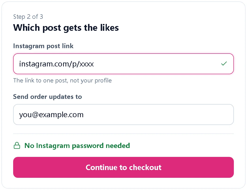 Illustration of an order form that asks only for a post link and email