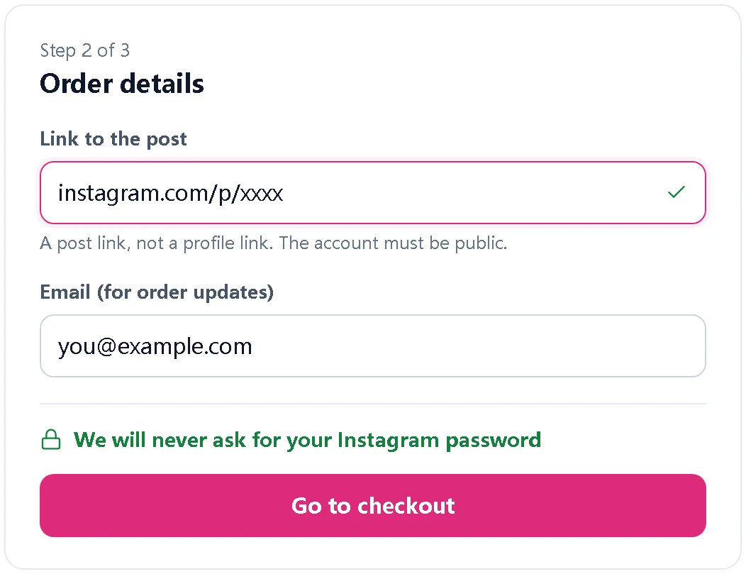 Illustration of an order form that asks only for a post link and email