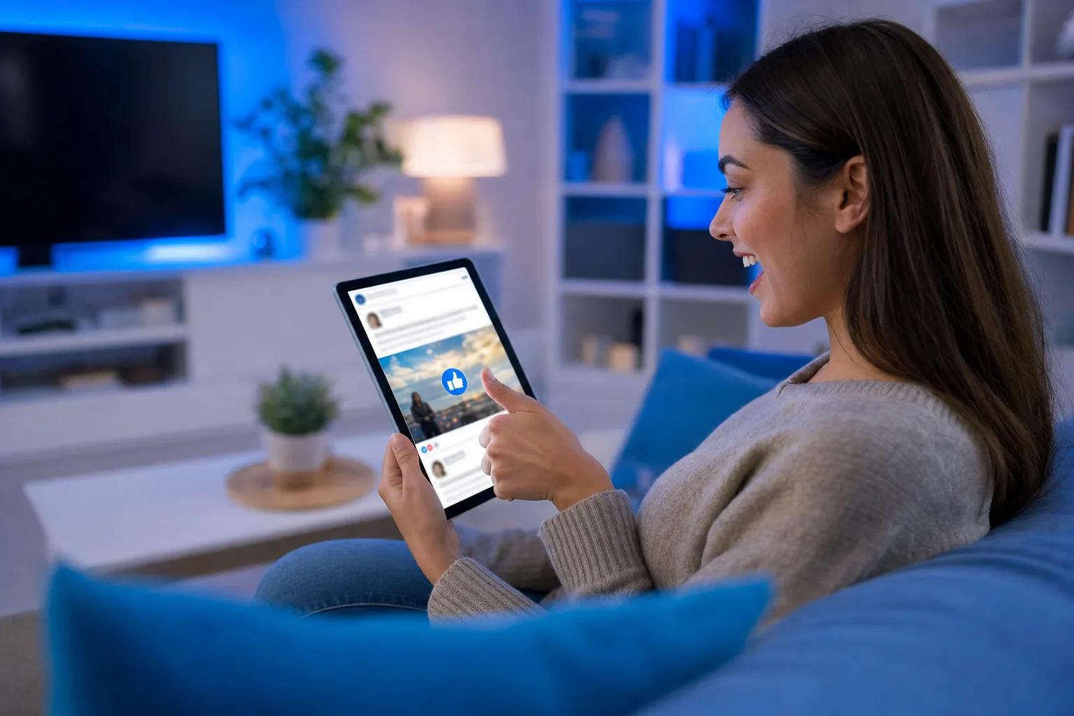 Persona viendo TikTok en un teléfono inteligente con un feed social vibrante