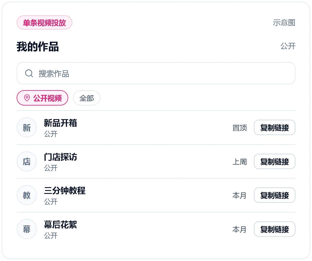 在主页作品中挑选一条公开视频的示意图