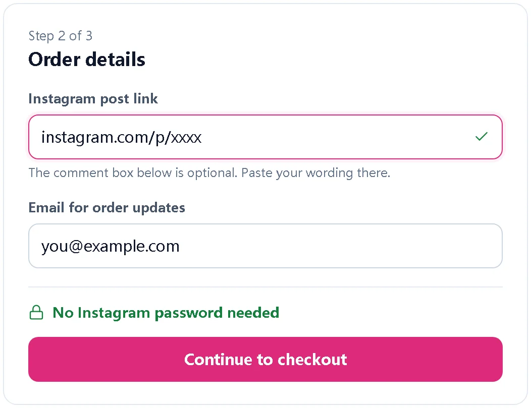 Illustration of an order form with a post link, email and comment text