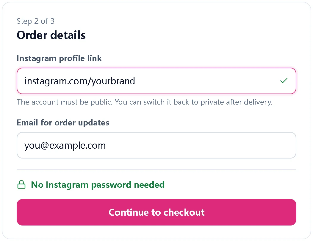 Illustration of an order form that only asks for a profile link and email