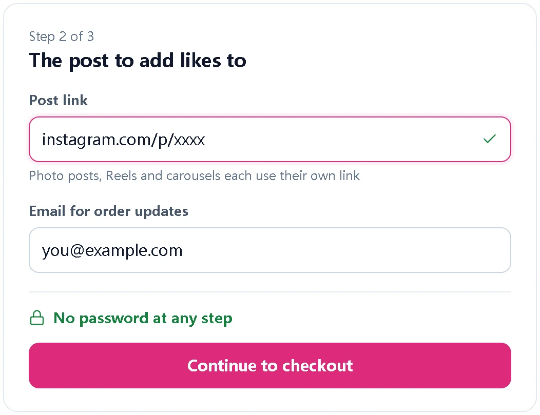 Illustration of an order form that asks only for a post link and email