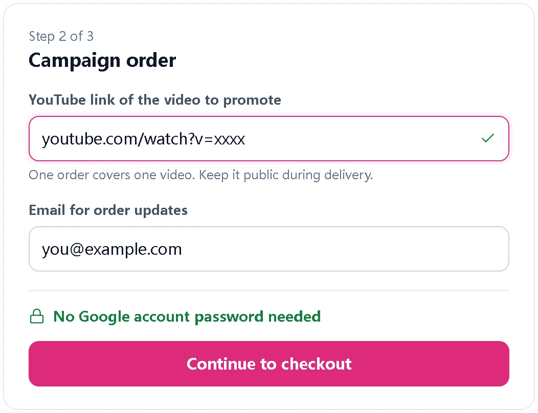 Illustration of an order form asking only for a video link and email