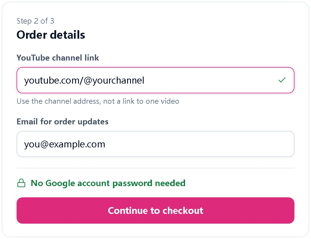 Illustration of an order form asking only for a channel link and email