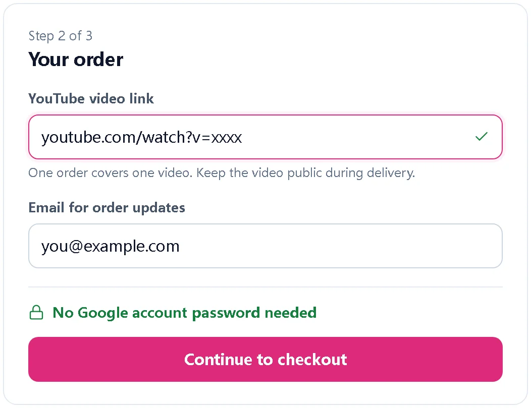 Illustration of an order form asking only for a video link and email