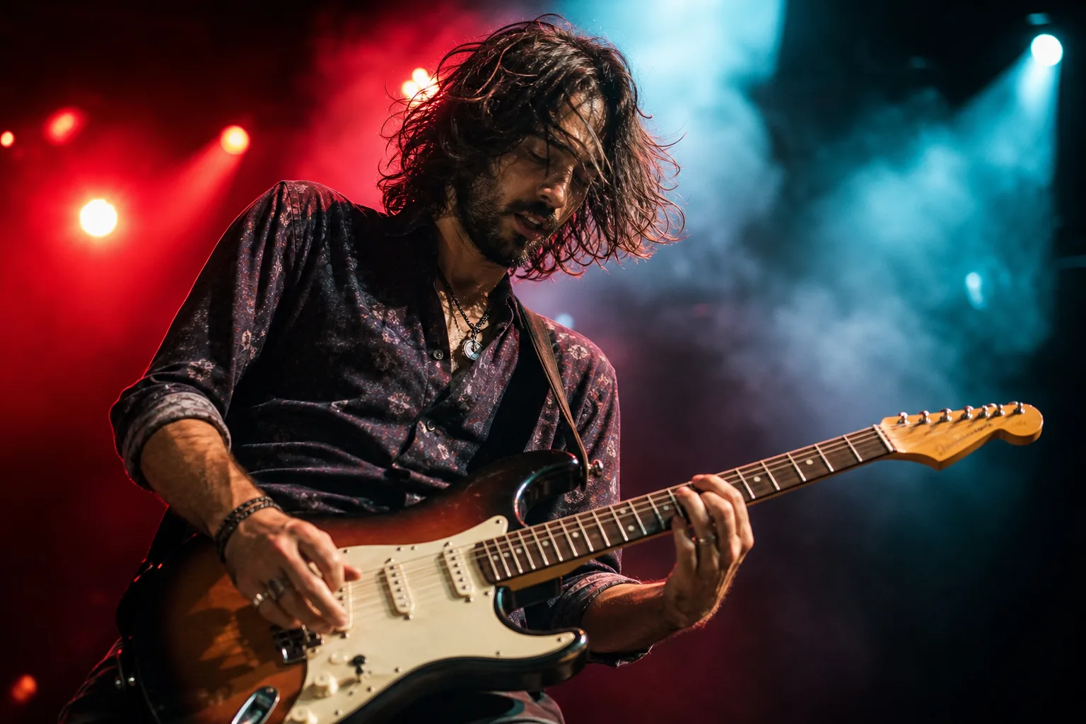 Musician playing electric guitar